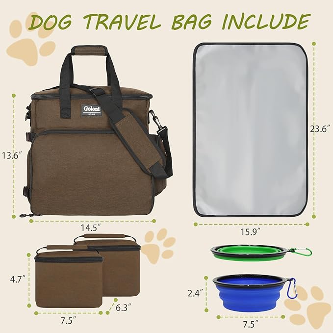 Dog Travel Bag Airline Approved–Pet Travel Tote with Collapsible Bowls,Food Containers &amp; Feeding Mat–Multi-Pocket Organizer for Dogs &amp; Cats, Durable &amp; Water-Resistant for Hiking,Trips,Outdoors