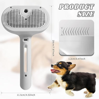 Cat Steam Brush, 3 in 1 Cat Brush for Shedding &amp; Grooming, Water Brush for Cats Dogs, Pet Hair Removal Comb for Long Short Haired Small Animal, Self Cleaning Slicker Brush with Release Button