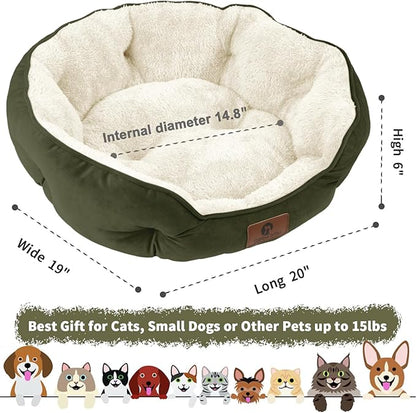 Asvin Small Dog Bed for Small Dogs, Cat Beds for Indoor Cats, Pet Bed for Puppy and Kitty, Extra Soft &amp; Machine Washable with Anti-Slip &amp; Water-Resistant Oxford Bottom, Green, 20 inches