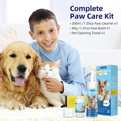 Dog Paw Care Kit,No-Rinse Paw Cleaner for Dogs &amp; Cats,Dog Paw Balm for Heals -Repairs Dry Cracked Paws &amp; Nose with 1 Pet Cleaning Towels,Natural Dog Paw Protector for Pet Foot Washer Care