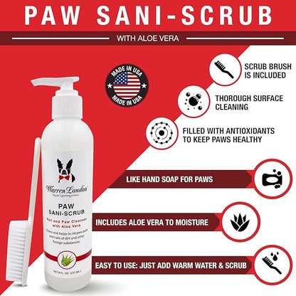 Warren London Paw Scrub – Deep Cleaning Paw &amp; Nail Cleanser with Aloe Vera – Removes Dirt &amp; Grime – Includes Scrub Brush – Made in USA - 8 oz