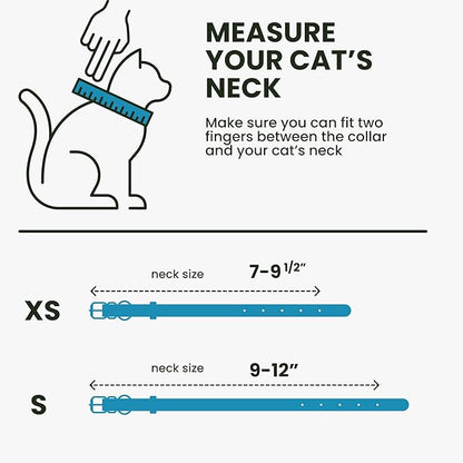 BRONZEDOG Leather Cat Collar with Removable Bells Non Breakaway Kitten QR Tag for Girl Boy (7" - 9" for Cats, Blue &amp; Silver)