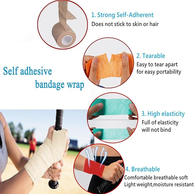 Self Adhesive Bandage Wrap 15Roll,Non-Woven Cohesive Bandage Tape,5CM x 5Yard Vet Wrap Tape for Wrist &amp; Ankle Grip Cover,Elastic Athletic Tape-15color