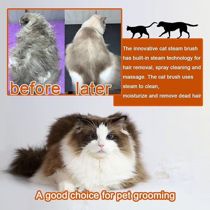 Cat Steam Brush for Shedding, 4 in 1 Rechargeable Pet Steam Brush for Dogs and Cats, Anti-Static, Massage, Cleaning, Shedding &amp; Combing All In One! (White)