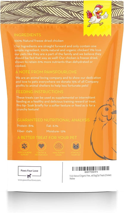 Organic Freeze Dried Dog &amp; Cat Treats - Single Ingredient, Grain Free Food Toppers for Healthy Pets, No Fillers or Preservatives (1 Bag, Chicken)