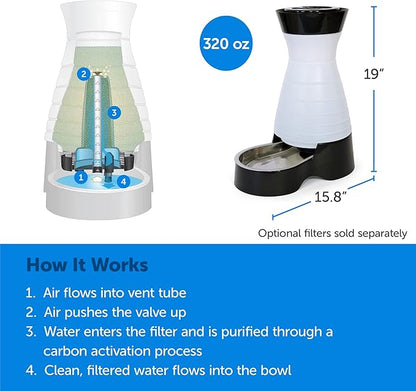 PetSafe Healthy Pet Water Station - Large, 320 oz Capacity - Gravity Pet Water Fountain, Automatic Cat Water Fountain or Dog Water Fountain - Water Dispenser - Removable Stainless Steel Bowl Included