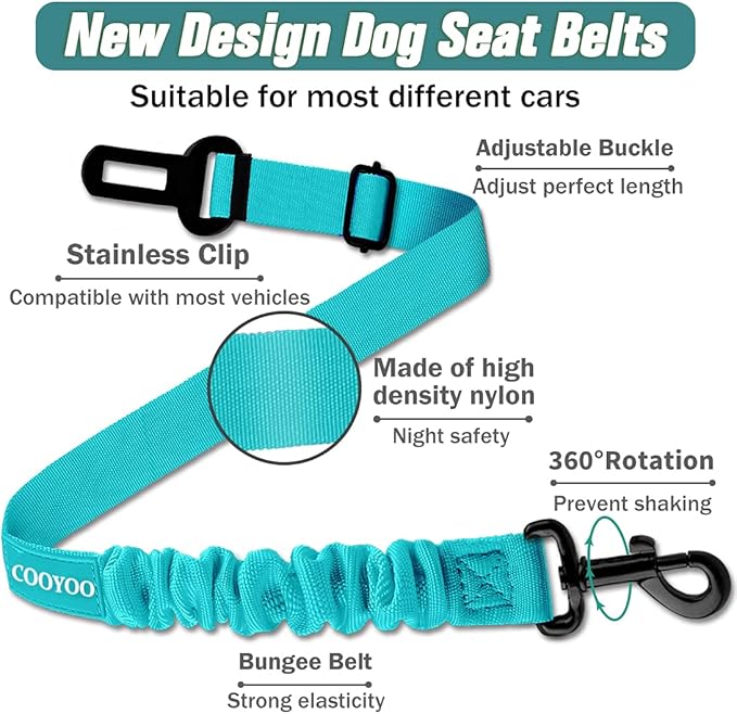 COOYOO Dog Seat Belt,3 Piece Set Retractable Dog Car Harness Adjustable for Vehicle Nylon Pet Safety Heavy Duty &amp; Elastic