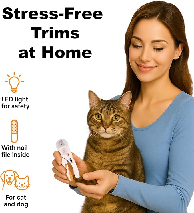 Cat Nail Clipper &amp; Small Dog Nail Clippers with LED Light - Illuminates Nails &amp; Bloodline for Safe, Easy Trimming - Extra Sharp, Avoid Over-Cutting - Essential Cat Supplies, White