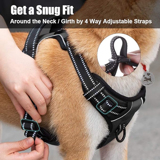 PoyPet No Pull Dog Harness, Reflective Comfortable Vest Harness with Front &amp; Back 2 Leash Attachments and Easy Control Handle Adjustable Soft Padded Pet Vest for Small to Large Dogs (Black,XS)