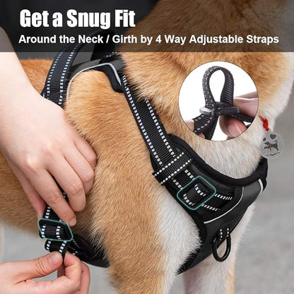 PoyPet No Pull Dog Harness, Reflective Comfortable Vest Harness with Front &amp; Back 2 Leash Attachments and Easy Control Handle Adjustable Soft Padded Pet Vest for Small to Large Dogs (Black,L)