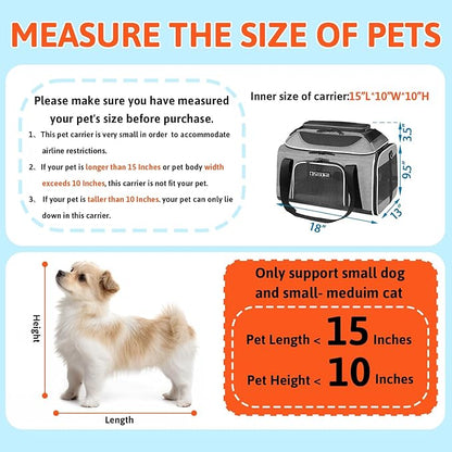 Petskd Top-Expandable Pet Carrier 18x13x9.5 Inches Southwest Airline Approved, Soft-Sided Carrier for Small Cats and Dogs with Locking Safety Zippers and Anti-Scratch Mesh(Grey)