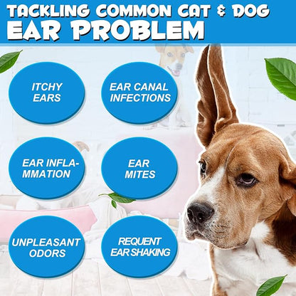 Dog &amp; Cat Ear Infection Treatment Drops, Pets Ear Cleaning Drops with 1% Hydrocortisone for Dog &amp; Cats Yeast Infection, Itchy Ear Relief, Treats Ear Infections for Dogs &amp; Cats - 2 fl oz