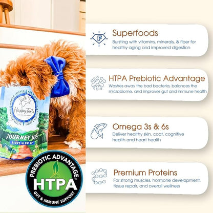 HappyTails Journey Up, Pumpkin Power Up Jerky Treats for Dogs with Beef, Pumpkin &amp; Carrots-Made in USA-Prebiotics for Gut &amp; Immune Health, Omega 3 &amp; 6 for Skin &amp; Coat, Small-Large Dogs, 6 oz.