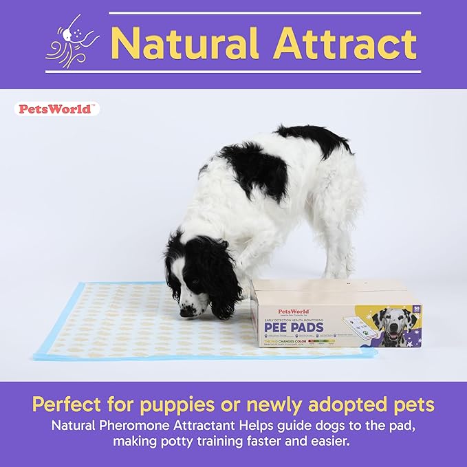 PETSWORLD Giant Dog Potty Pads, Odor-Eliminating, 36" x 36", Ultra Absorbent 5-Layer Leak-Proof Training Pads for Dogs &amp; Cats (36x36 Health Indicating, 50 Count)
