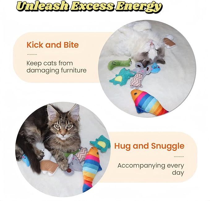 Catnip Toys for Indoor Cats - 6 Pack Organic Plush Kicker Toys, Bite-Resistant Cute Funny Toys for Play &amp; Enrichment from Kittens to Senior Cats