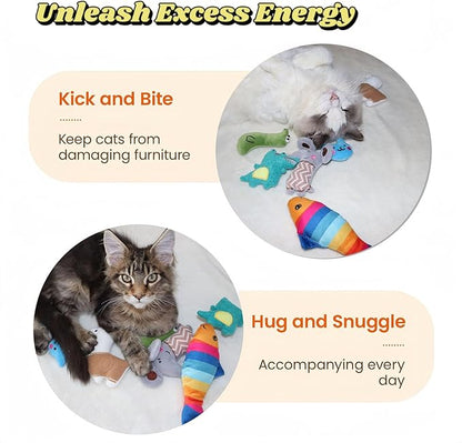Catnip Toys for Indoor Cats - 6 Pack Organic Plush Kicker Toys, Bite-Resistant Cute Funny Toys for Play &amp; Enrichment from Kittens to Senior Cats