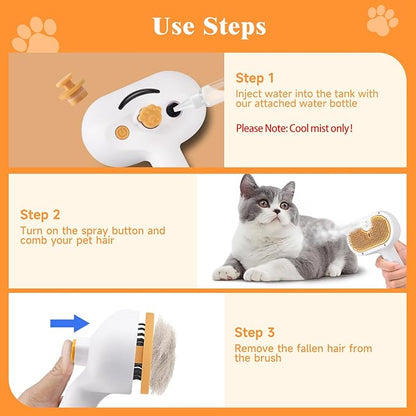 Steam Brush for Dog &amp; Cat – 3-in-1 Pet Spray Hair Removal Comb – Pet Grooming &amp; Shedding Steam – Includes Waterless Shampoo – Water Brush for Long &amp; Short Haired Pets – Defur Spritz Comb