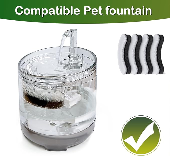 Cat Water Fountain Filter,Arc-Shaped Sponge Activated Carbon Cat Fountain Filter Replacement Filters Compatible WF050 &amp; WF100 Automatic Pet Water Fountain (12 Pack)
