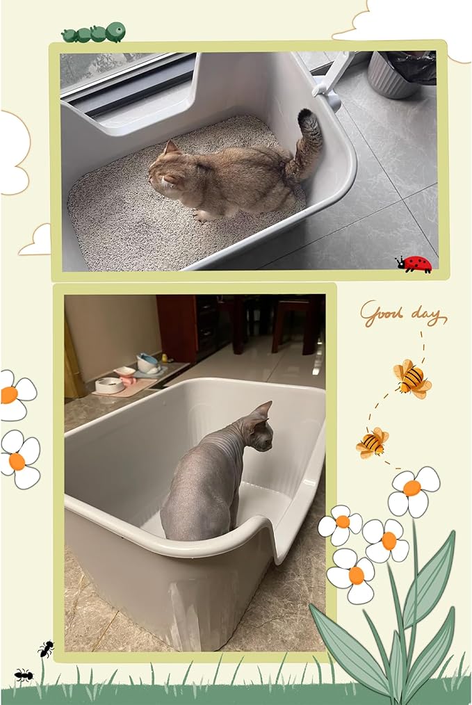 Vealind Jumbo Litter Box, XL Litter Boxes for Big Cats, Extra Large Space, High Sided Litter Pan, Leak-Proof &amp; Anti-Splashing, Easy Clean &amp; Durable (25” * 17” * 13” Grey)