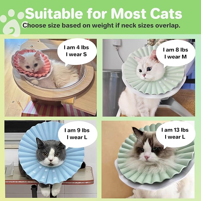 Soft Cat Cone Collar for Cats– Adjustable Lightweight Recovery E-Collar to Stop Licking, Scratching &amp; Biting After Surgery, Comfortable Wound Healing Cone Alternative (Green, M)