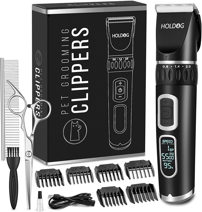 Dog Clippers Professional Heavy Duty Dog Grooming Clipper 3-Speed Low Noise High Power Rechargeable Cordless Pet Grooming Tools for Small &amp; Large Dogs Cats Pets with Thick &amp; Heavy Coats