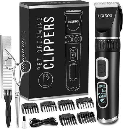 Dog Clippers Professional Heavy Duty Dog Grooming Clipper 3-Speed Low Noise High Power Rechargeable Cordless Pet Grooming Tools for Small &amp; Large Dogs Cats Pets with Thick &amp; Heavy Coats