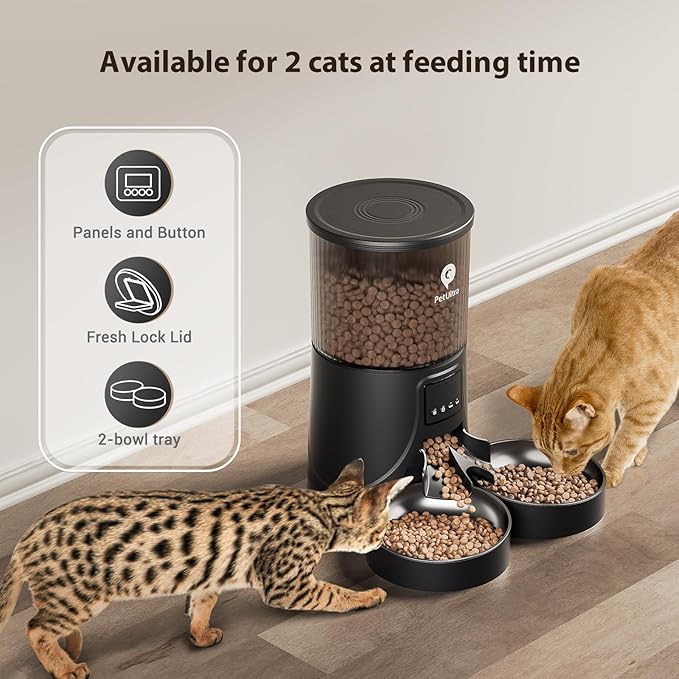 Automatic Cat Feeder for 2 Cats: Cat auto 2.4G WiFi - Timed Smart App Control 1-10 Meals| Automatic Pet Feeder for Cats and Small Dog Indoor- Dual Power&amp; Detachable Clean