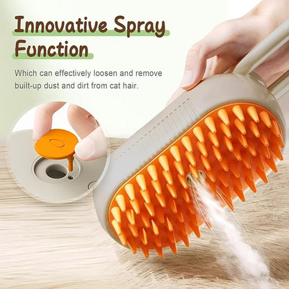 Cat Steam Brush for Shedding, 2025 New 3 in 1 Cat Brushes for Indoor Cats, Pet Steam Groomer Comb, Hair Water Brush Hair Removal Comb for Cats Dogs (Khaki+White)