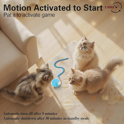 Interactive Cat Toys Ball for Indoor Cats, Automatic Agile Rolling Cat Ball with Elastic Mesh Tail, Bird Chirping &amp; Motion Activated, 2 Tail Accessories, Kitten Toy for Bored (Blue)