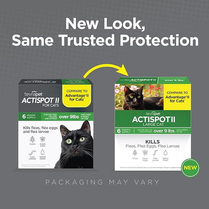 TevraPet Actispot II Flea Treatment for Large Cats 9+ lbs | 6 Doses | Powerful Prevention and Control