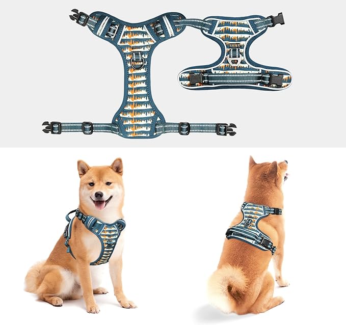 Timos No Pull Dog Harness, Release at Neck Reflective 3 Snap Buckles Adjustable No Choke Pet Vest with Front &amp; Back 2 Leash Clips, Soft Padded Control Training Handle for Small Medium Large Dogs