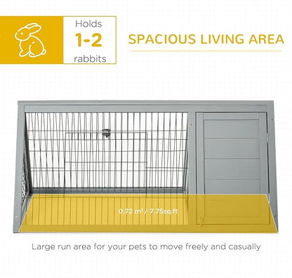PawHut 46" x 24" Wooden A-Frame Outdoor Rabbit Hutch, Small Animal Cage, Bunny Hutch with Outside Run &amp; Ventilating Wire, Gray