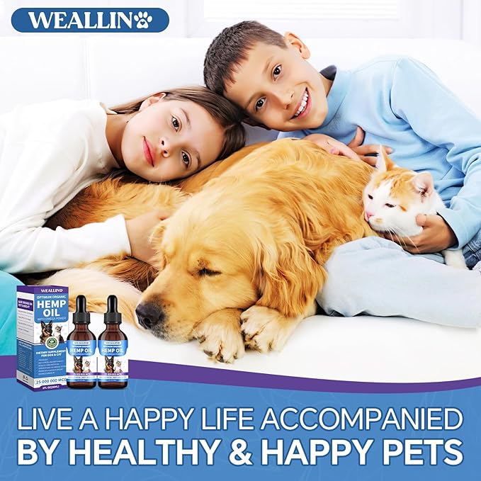 Hemp Seed Oil for Dogs and Cats - Omega-3, 6, 9 Rich Organic Extract - Eases Pet Anxiety, Pain, Skin &amp; Coat Health - Stress Relief, Hip &amp; Joint Support - Calming Treats (2 Pack)