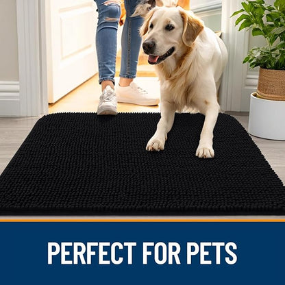 OLANLY Dog Door Mat Set 4-Piece 30x20, Absorbs Moisture and Dirt, Absorbent Non-Slip Washable Doormat, Quick Dry Chenille Mud Mat for Dogs, Entry Indoor Entryway Carpet for Inside Floor, Black
