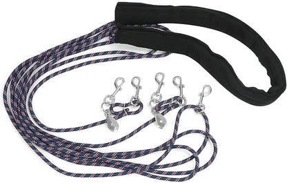 QWORK Adjustable Horse Training and Lunging Aid with Rear Fleece Cover, Navy/Red, Encourages Proper Head Carriage and Comfortable Stretching, Durable Braided Nylon Rope with Metal Clips,