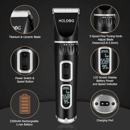 Dog Clippers Professional Heavy Duty Dog Grooming Clipper 3-Speed Low Noise High Power Rechargeable Cordless Pet Grooming Tools for Small &amp; Large Dogs Cats Pets with Thick &amp; Heavy Coats