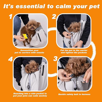Dog Carrier Sling,Dog Carriers for Small Dogs &amp; Cats Up to 20lbs,Puppy Carrying Backpack Pet Purse with Pockets,Adjustable Shoulder Strap,Hands Free for Travel (Grey)