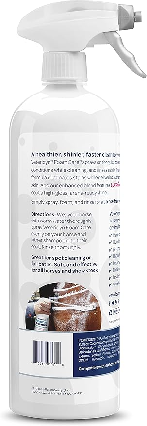 Vetericyn FoamCare Horse Shampoo - Equine Instant Foam Sprayable Shampoo with Aloe to Promote Healthy Skin and Coat, Paraben Free, Cleans, Moisturizes, and Conditions Horse&