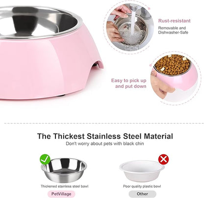 Stainless Steel Dog Bowls Set – Dual Non-Slip Pet Dishes with 2 Small (4oz*2) Bowls &amp; Durable Resin Stand,Food &amp; Water Feeder for Puppies, Kittens, and Small Breed Dogs– Pink