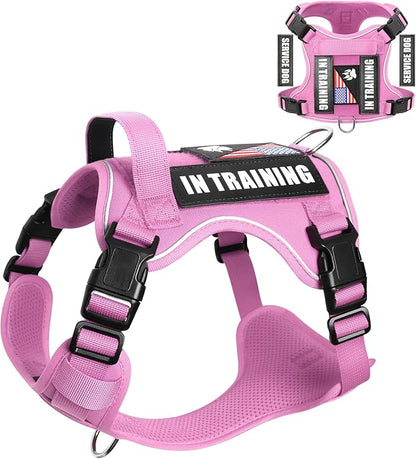 WINSEE Service Dog in Training Harness with 5 PCS Patches, Reflective Tactical Dog Vest Harness, Adjustable Soft Oxford Pet Harness with Easy Control Handle, Hook &amp; Loop Panels for Walking Hiking