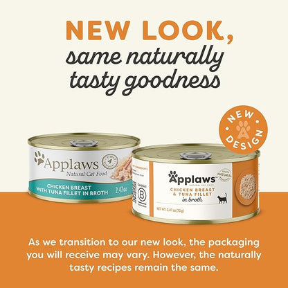 Applaws Natural Wet Cat Food in Broth, Limited Ingredient Canned Wet Cat Food, No Additives, Made with Natural Ingredients, Chicken Breast &amp; Tuna Fillet in Broth (24 x 2.47oz Cans)