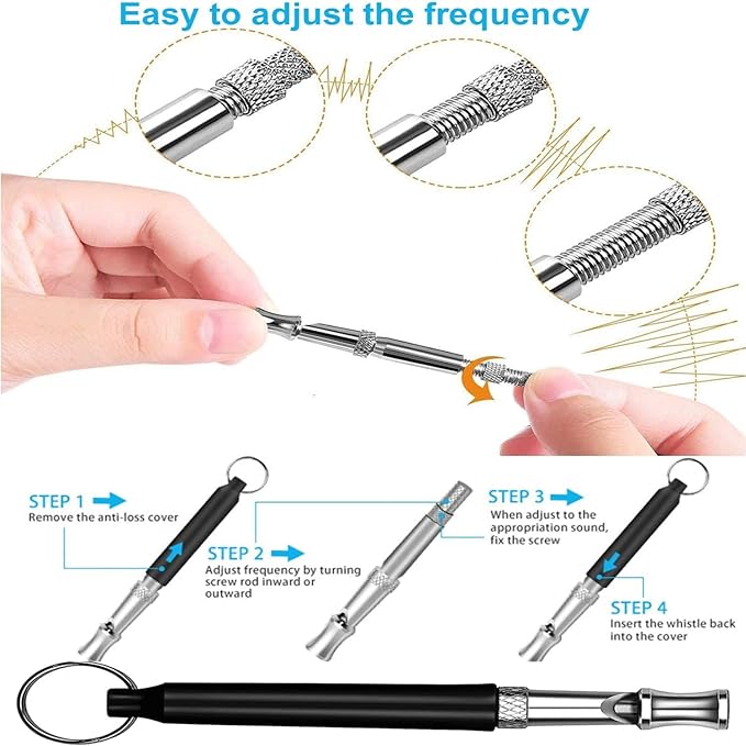3 Pack Dog Whistle to Stop Barking Neighbors Dog - Adjustable Ultrasonic Silent Dog Whistle for Professional Training &amp; Bark Control, with Lanyard (Black/White) - Effective Recall &amp; Long Range