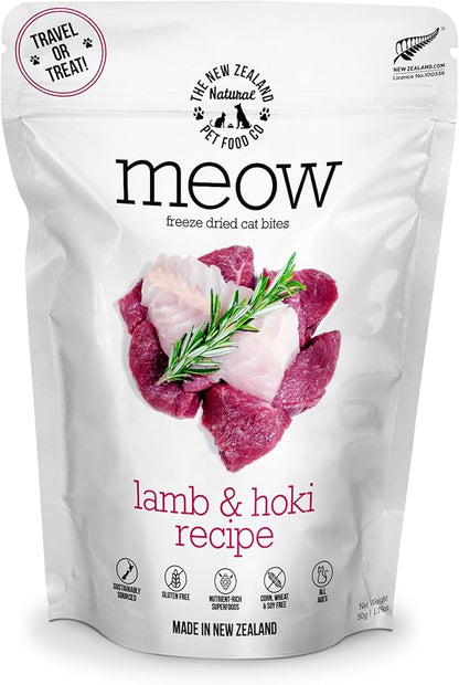 Meow Freeze Dried Cat Food - Lamb &amp; Hoki Recipe, High Protein Cat Treats, Meals &amp; Toppers, Dry Cat Food,1.76 oz