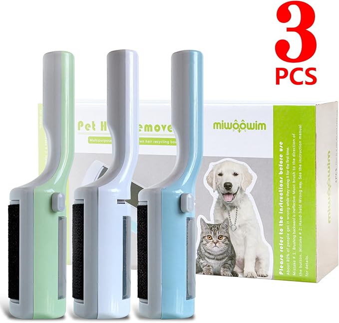 3 Packs Pet Hair Remover Roller Lint Brush and Reusable Lint Roller Dog &amp; Cat Hair Remover for Rug, Furniture, Couch, Car, Carpet, Clothes and Bedding Multi-Surface Fur Removal Tool