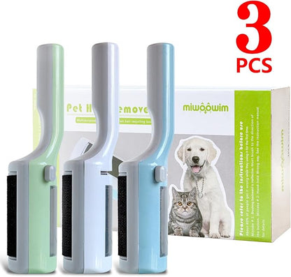 3 Packs Pet Hair Remover Roller Lint Brush and Reusable Lint Roller Dog &amp; Cat Hair Remover for Rug, Furniture, Couch, Car, Carpet, Clothes and Bedding Multi-Surface Fur Removal Tool