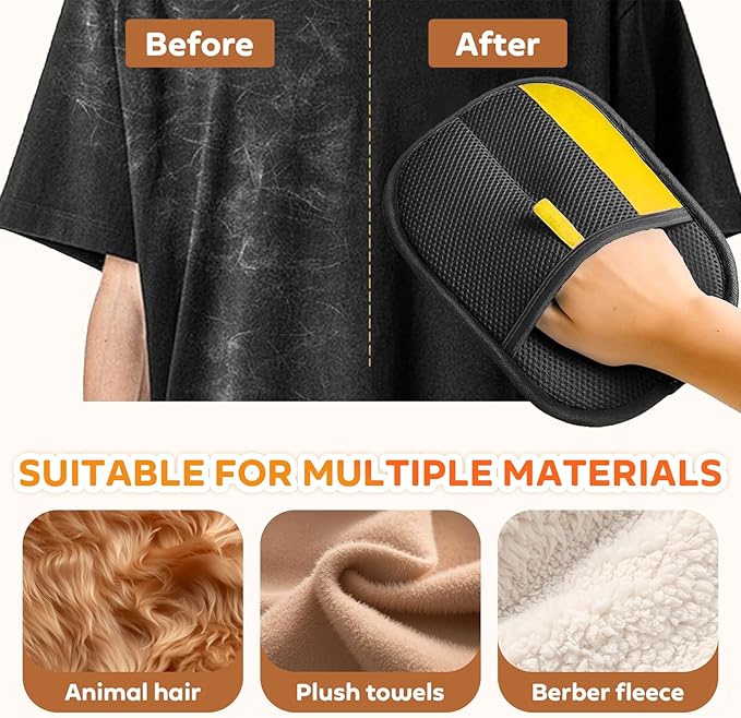 Reusable Pet Hair Remover Gloves – Electrostatic Lint &amp; Fur Removal, Machine Washable Cleaning Gloves for Furniture, Clothes &amp; Car(Black)