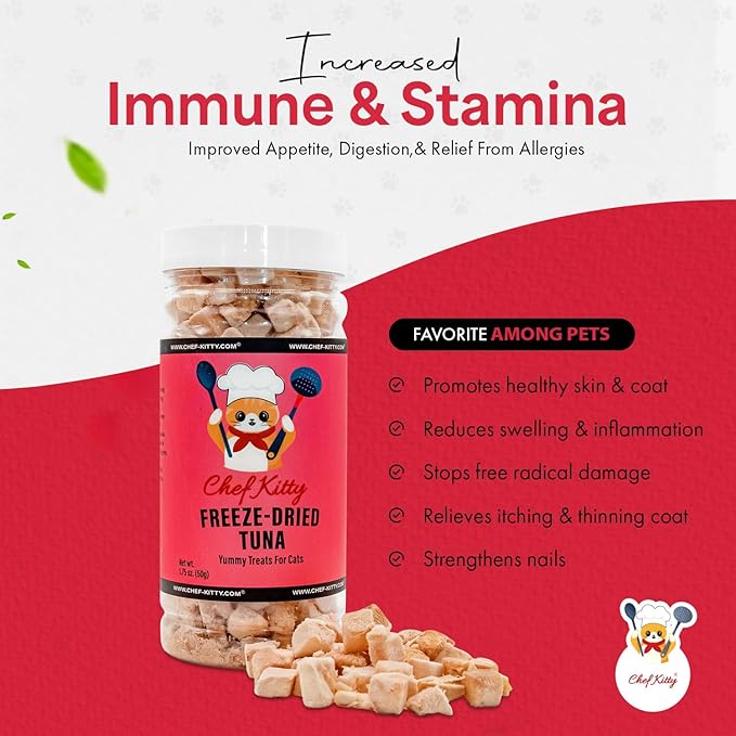 Freeze-Dried Tuna Treats for Cats &amp; Dogs – 100% Wild Caught, Single Ingredient, High-Protein, Healthy Snack – No Additives or Preservatives – 1.7oz - Inspected &amp; Tested in USA