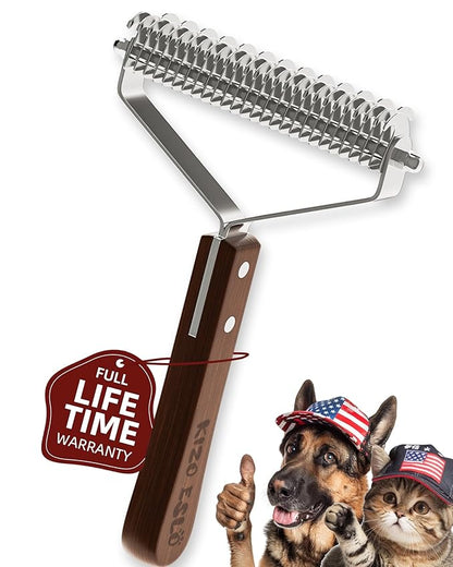 Extra Large 2-Sided Undercoat Rake for Dogs &amp; Cats, Dog Brush for Shedding Remove Mats, Dematting Comb, Safe&amp;Gentle Grooming Brush for German Shepherds Medium to Long-Haired Pets,Premium Wooden Handle