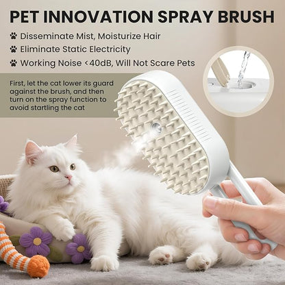 Cat Steam Brush for Shedding, Pet Steam Brush for Cats and Dog, 4 in 1 Rechargeable Cat Hair Brush, Spray Anti-Static, Massage, Cleaning, Shedding &amp; Combing All In One, for Long &amp; Short Haired Pets!