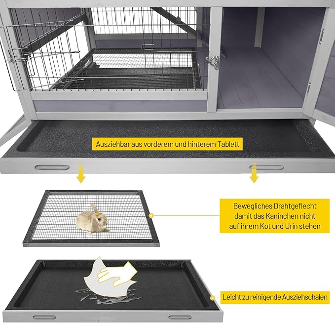 Aivituvin Rabbit Hutch Rabbit Cage Outdoor &amp; Indoor on Wheels Bunny cage with Deep No Leak Pull Out Tray,Upgrade Version (Gray)